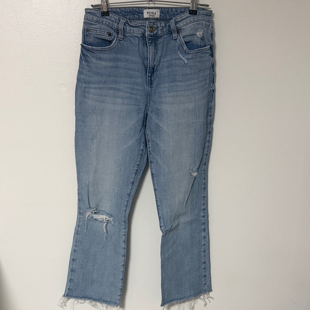 Pistola Light Blue Cropped Jeans with Distressed Details